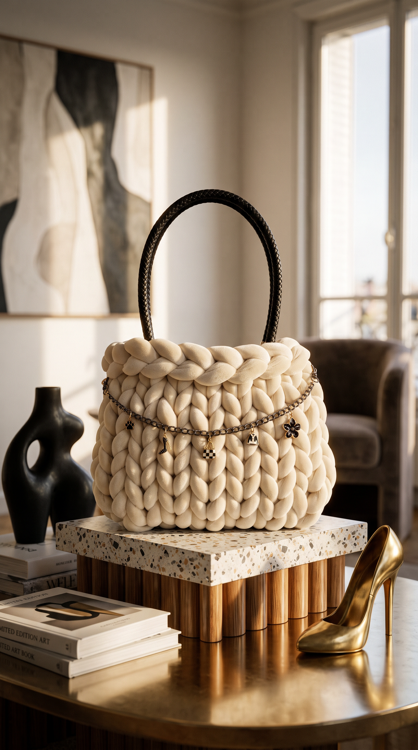 Champagne Velvet Chunky Bag